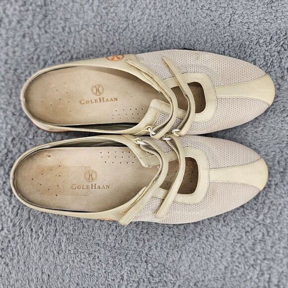 Vintage Cole Haan Womens Shoes Sz 9.5 B Tan Leather Slip On Mule Clogs Comfort - Picture 3 of 10